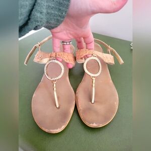 Italian Onex Elegant Gold And Cork Wedge Sandals W/ Rhinestone Accent 9